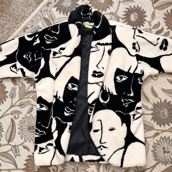 Vintage Donnybrook Faux Fur Coat Jacket Car Coat Faces Oversized L Large - Picture 7 of 12